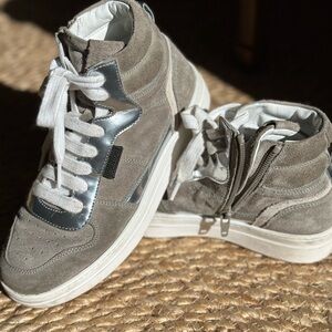 Brunello Cucinelli Gray and Silver High-Top Sneakers